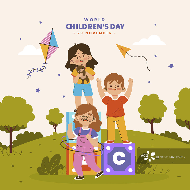 扁平风世界儿童节插画图片素材