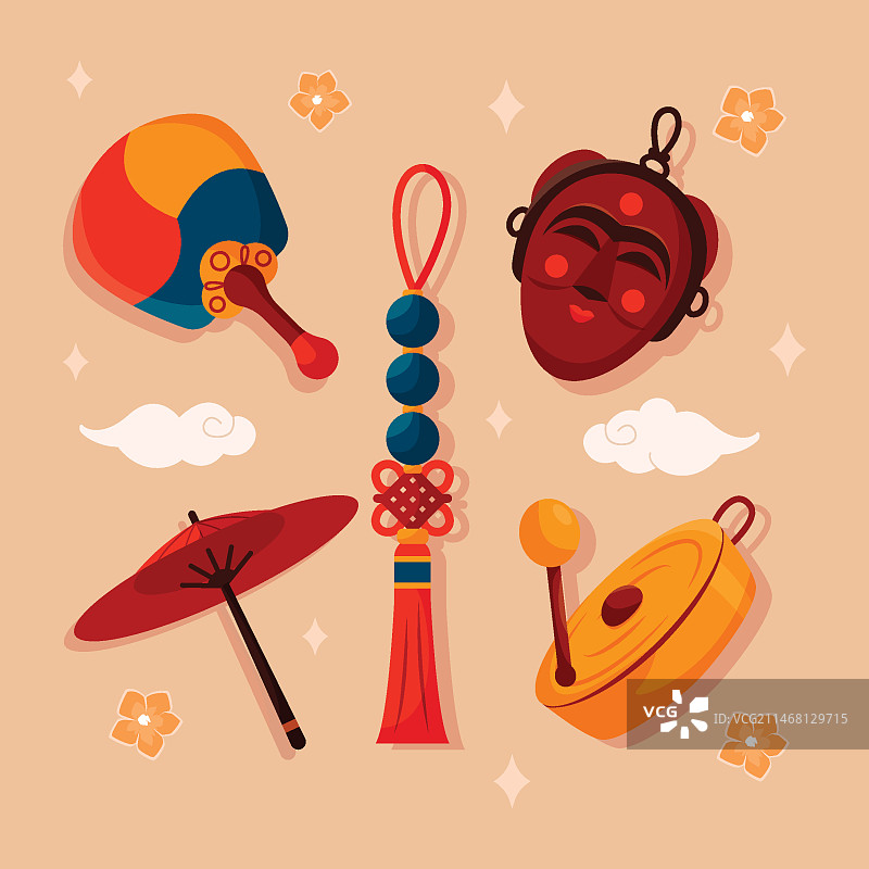 手绘韩国文化传统元素包图片素材