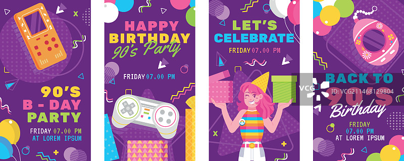 扁平风格90年代生日Instagram快拍图片素材