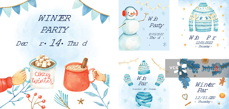 水彩冬季派对Instagram帖子图片素材
