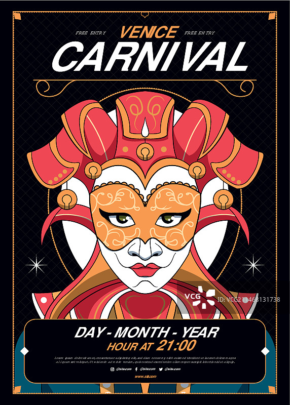 手绘威尼斯狂欢节竖版海报图片素材