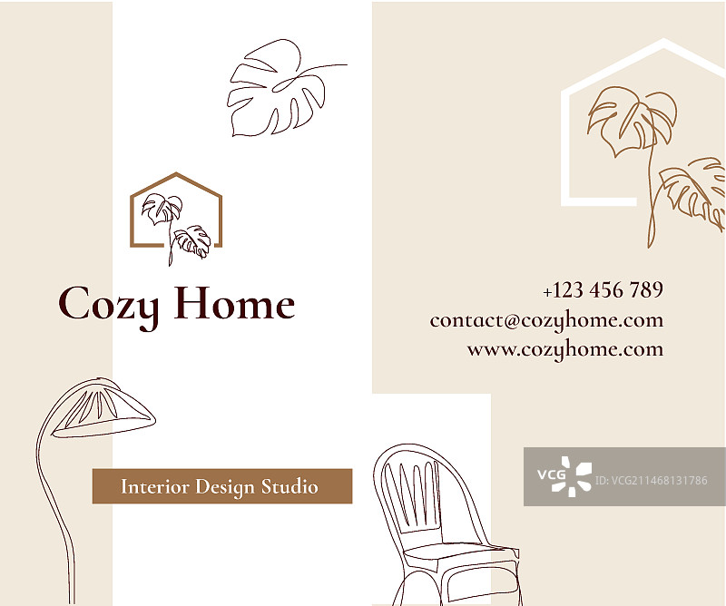 手绘室内设计竖版名片图片素材
