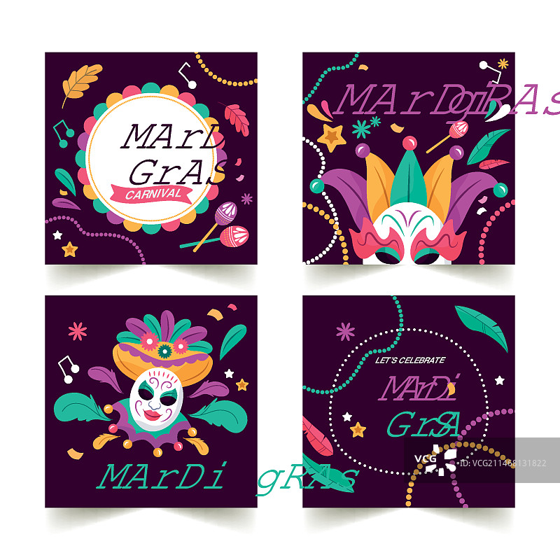 扁平风格狂欢节Instagram帖子合集图片素材