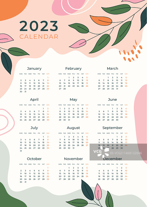 手绘2023年日历模板图片素材