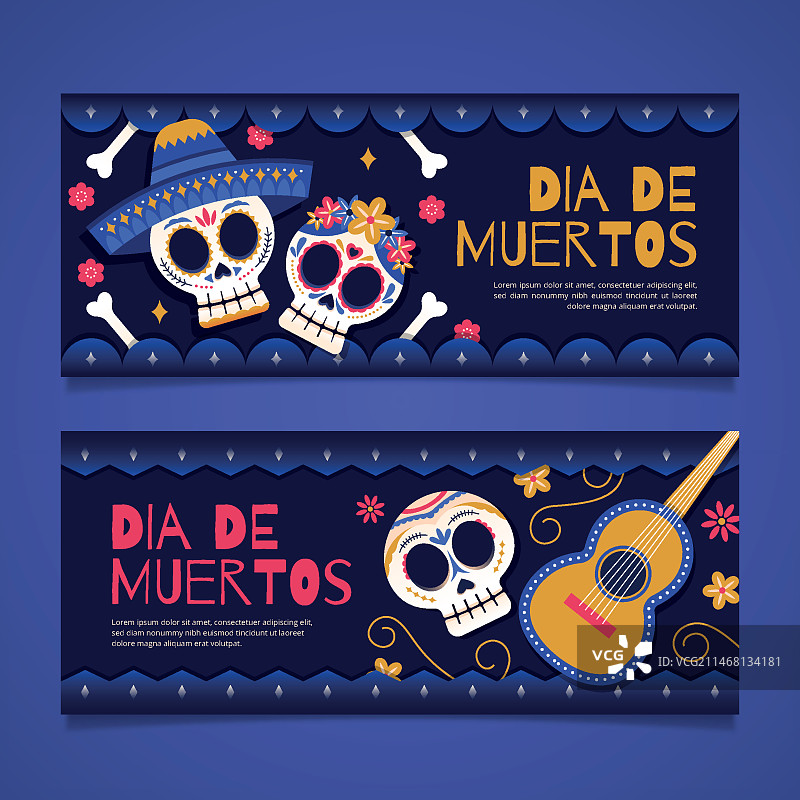 平面设计dia de muertos横幅模板图片素材