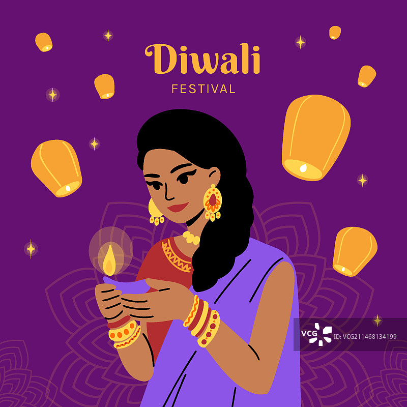 手绘排灯节插画图片素材