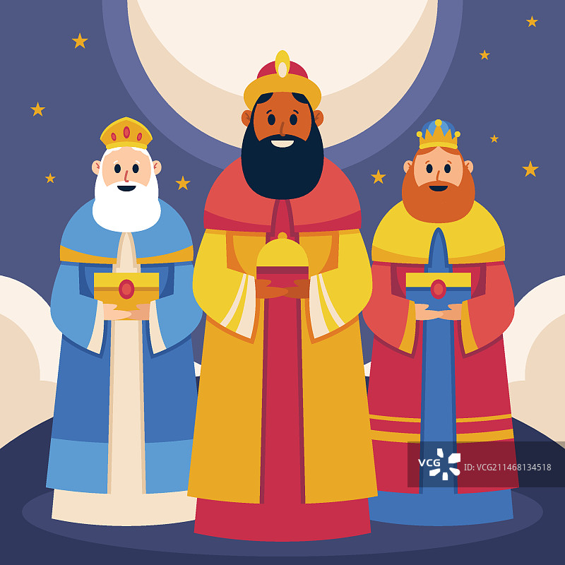 东方三博士皇冠扁平插画图片素材