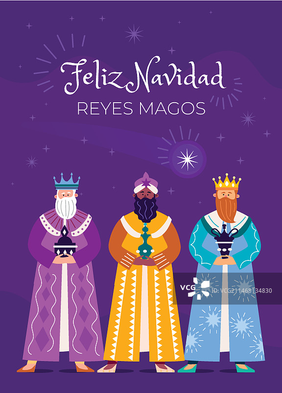 扁平风格圣诞快乐三王节贺卡模板图片素材