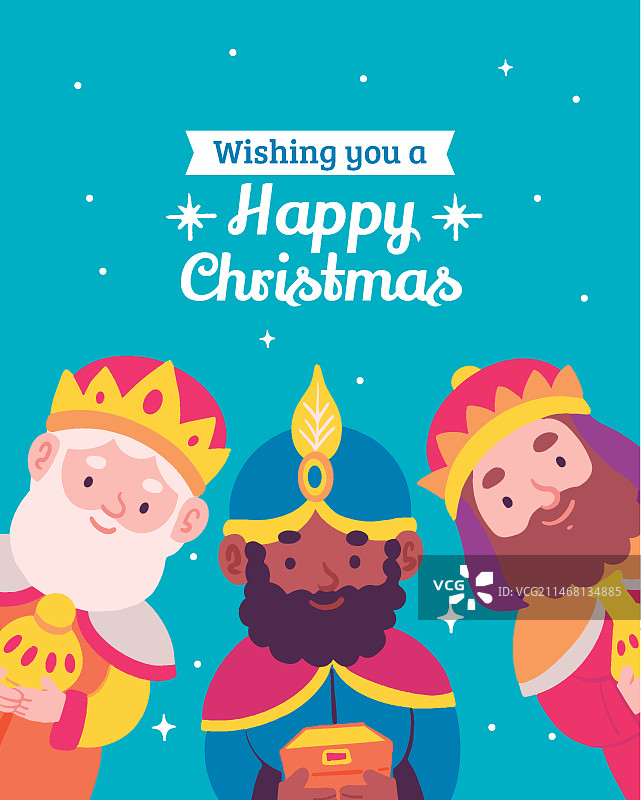 扁平风格圣诞快乐三王节贺卡模板图片素材