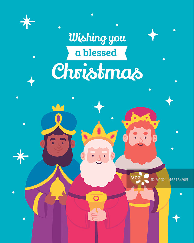 扁平风格圣诞快乐三王节贺卡模板图片素材