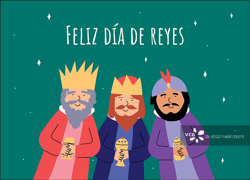 扁平风格圣诞快乐三王节贺卡模板图片素材