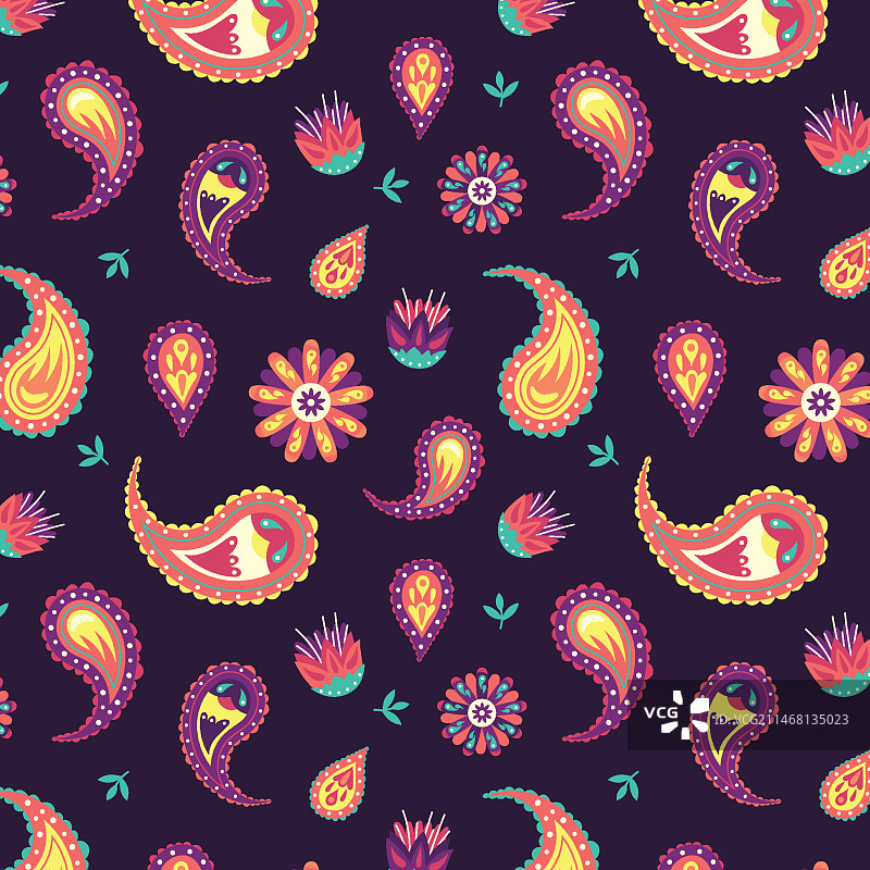 具有彩色元素的精美佩斯利花纹图片素材