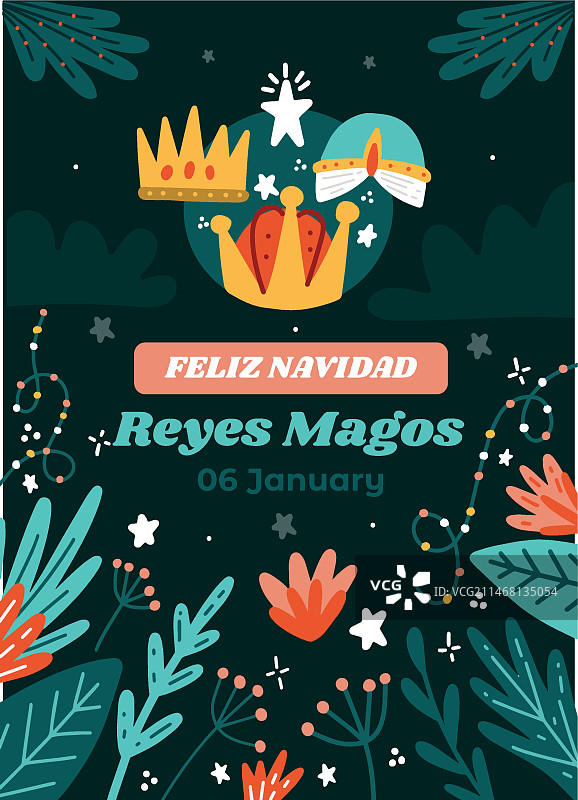 扁平风格圣诞快乐三王节贺卡模板图片素材