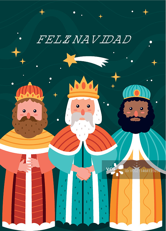 扁平风格圣诞快乐三王节贺卡模板图片素材