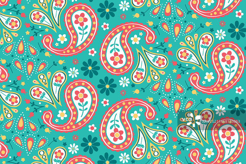 创意佩斯利涡纹图案与彩色元素图片素材