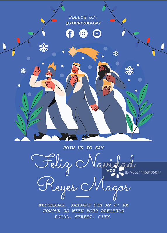 手绘圣诞快乐主显节贺卡模板图片素材