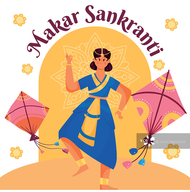 手绘快乐的Makar Sankranti插图图片素材