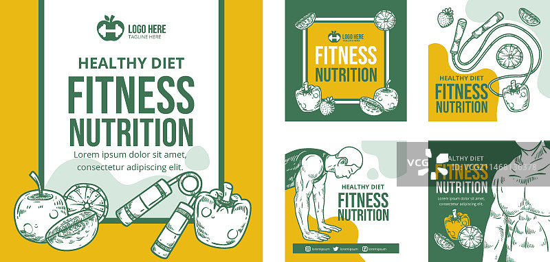 健康与健身营养Instagram帖子合集图片素材