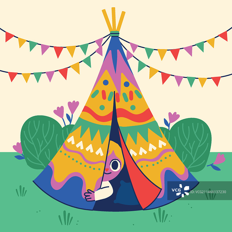 手绘帐篷插画图片素材