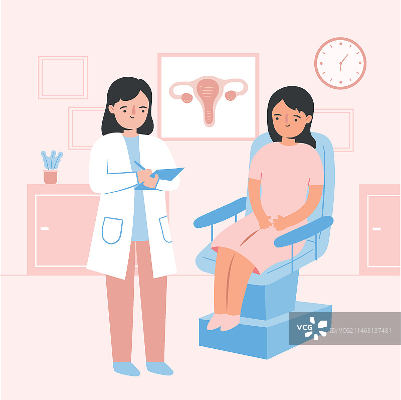 等待妇科就诊的女人插画图片素材