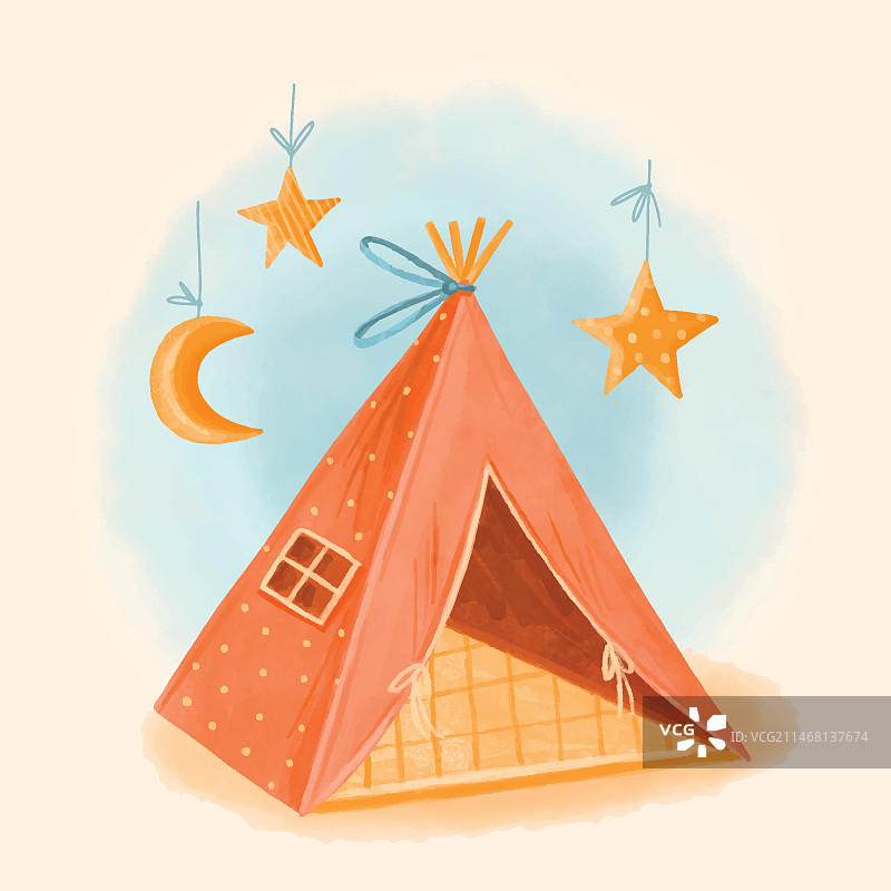带星星的水彩帐篷插画图片素材