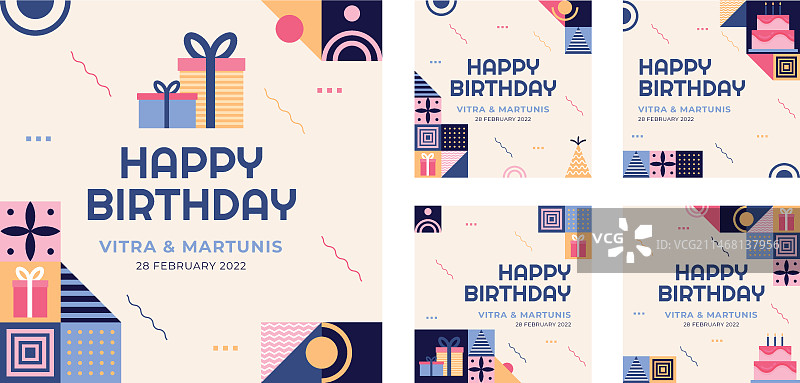 扁平风格马赛克生日Instagram帖子合集图片素材