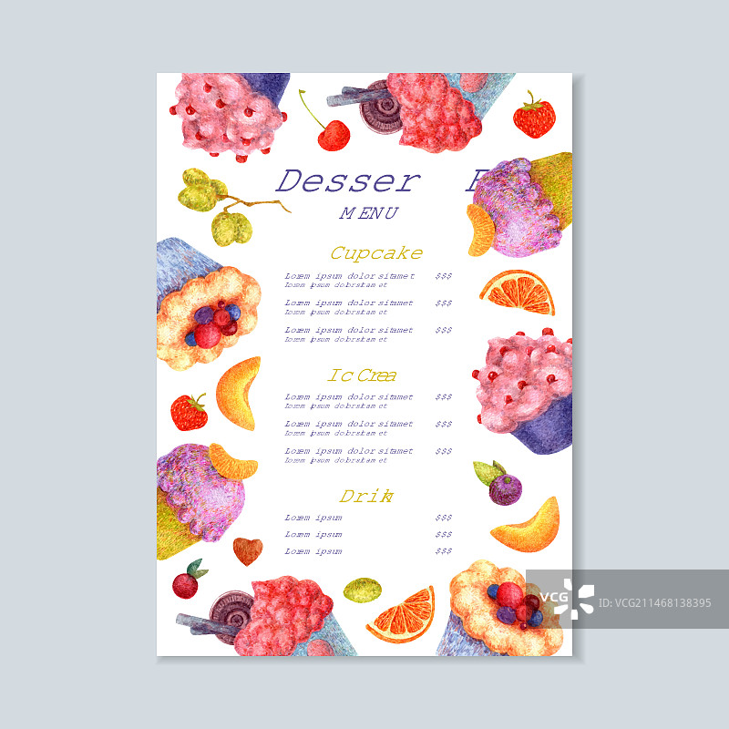水彩甜点吧菜单模板图片素材