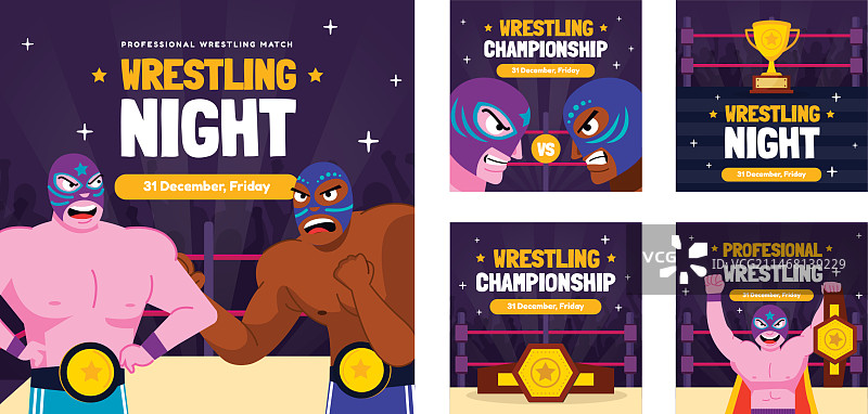 手绘摔跤Instagram帖子图片素材