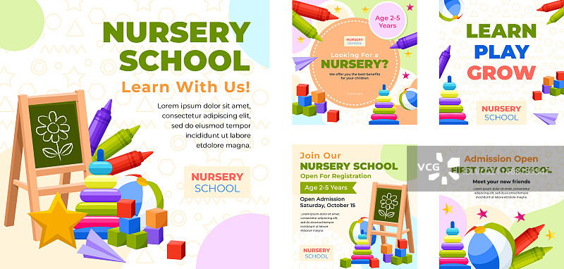 扁平风幼儿园Instagram帖子合集图片素材