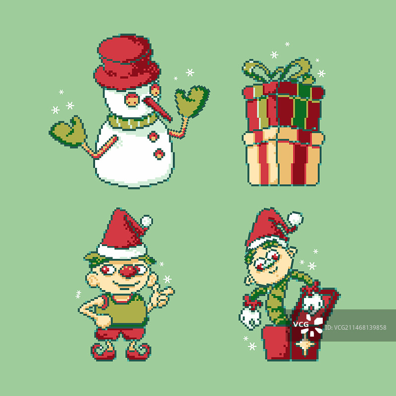 扁平风格的像素艺术圣诞插画图片素材