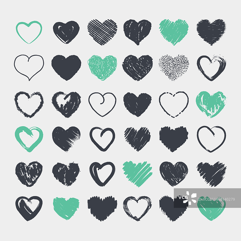 铅笔手绘爱心合集图片素材