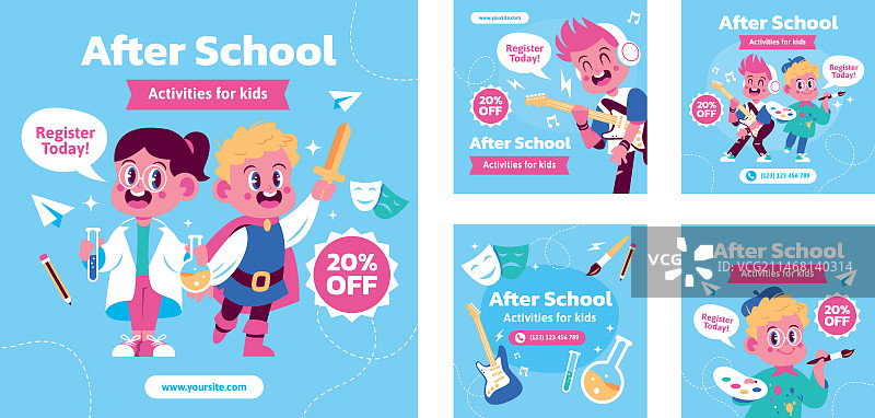 课后活动手绘扁平风营销素材IG帖子合集图片素材