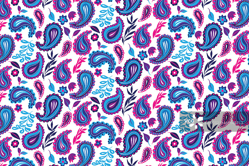美丽的紫色佩斯利传统无缝图案图片素材