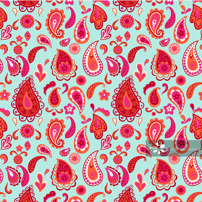 佩斯利红色花纹无缝图案图片素材