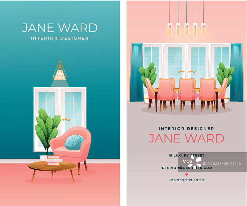 渐变室内设计竖版名片图片素材