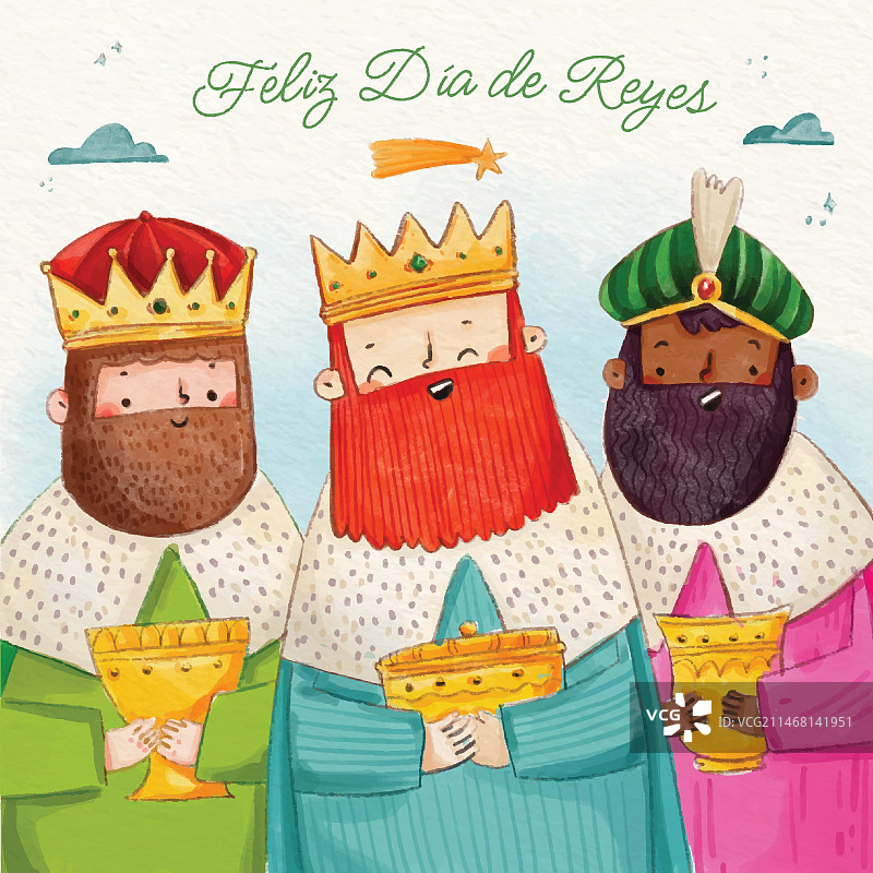 水彩国王节快乐贺卡模板图片素材