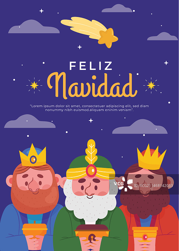 扁平风格圣诞快乐三王节贺卡模板图片素材