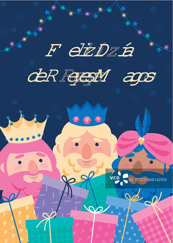 扁平风格圣诞快乐三王节贺卡模板图片素材