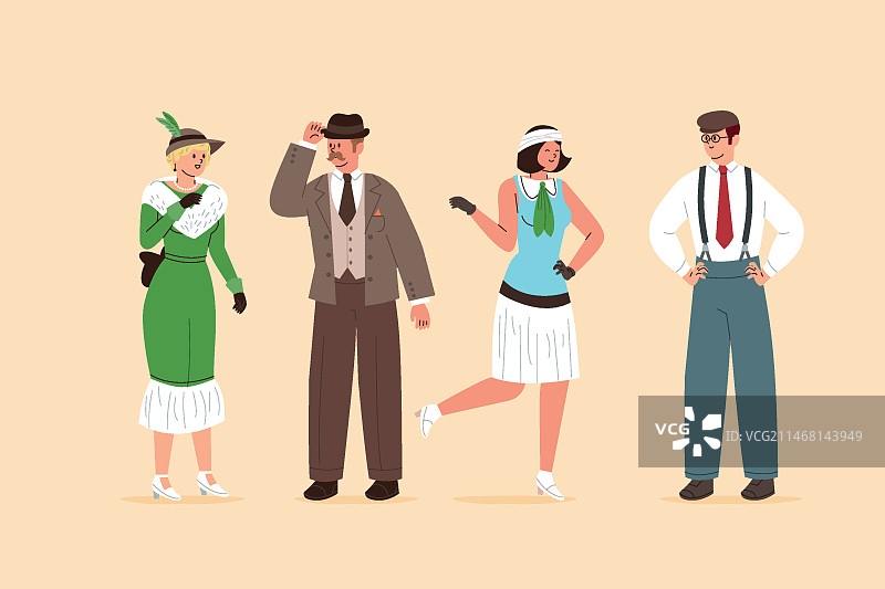 手绘扁平风复古人物合集图片素材