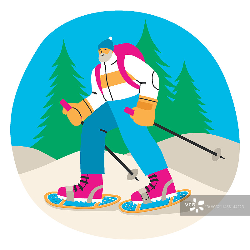 创意抽象雪鞋行走插图图片素材