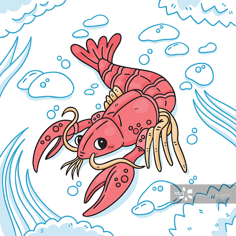 手绘海洋螯虾插画图片素材