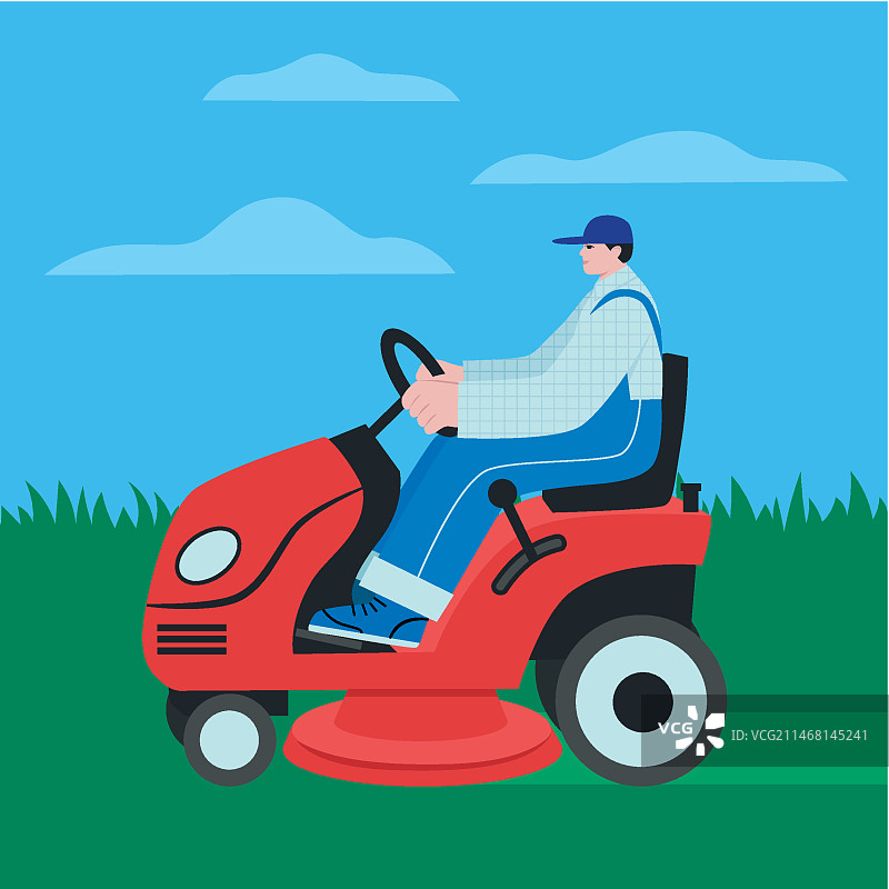 户外草坪除草人物插画图片素材