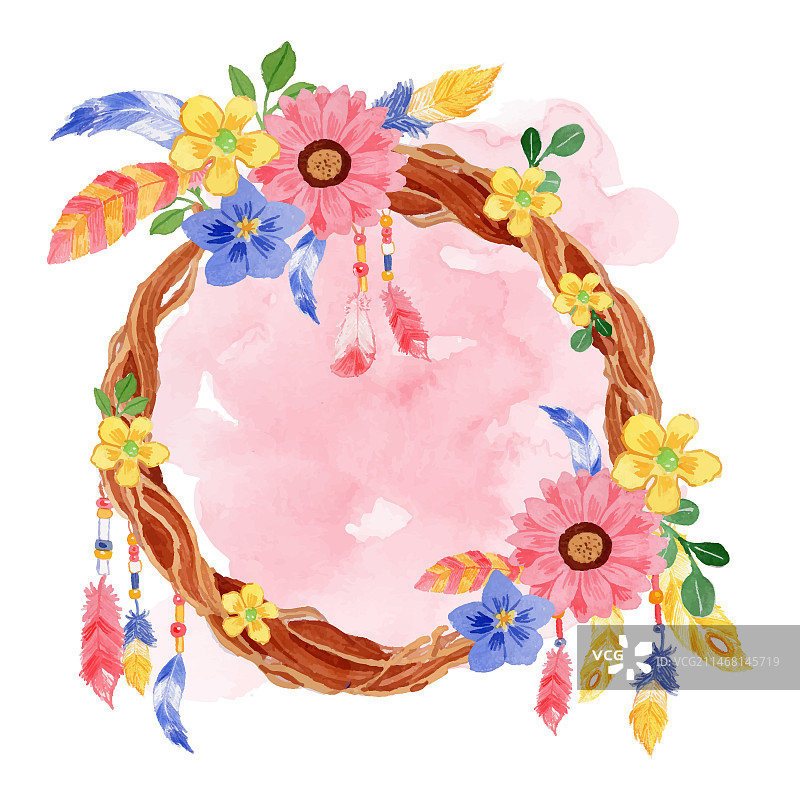 水彩波西米亚风边框图片素材