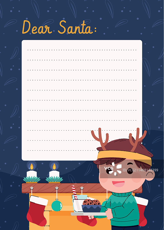 手绘圣诞老人信件模板图片素材