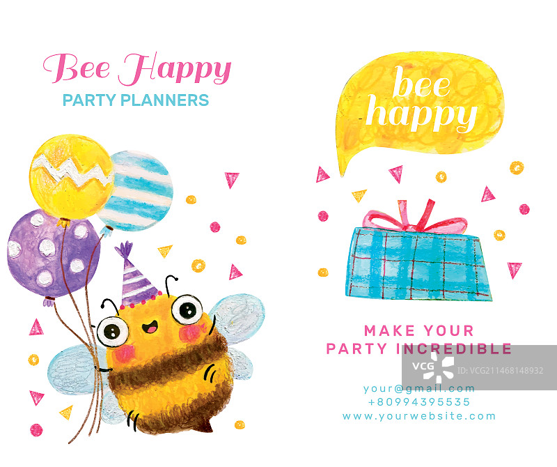 可爱的竖版双面蜜蜂名片图片素材