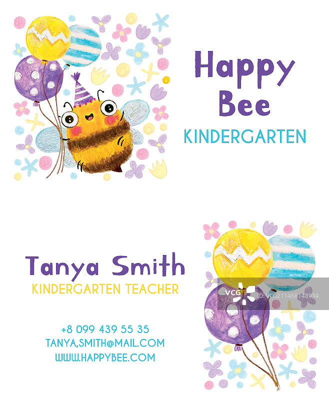可爱的蜜蜂双面名片图片素材