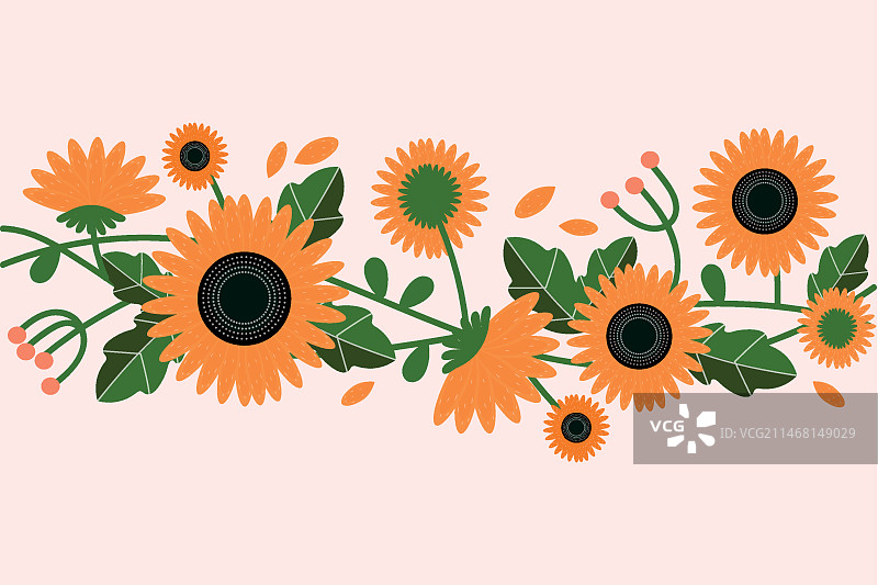 手绘扁平风向日葵边框图片素材