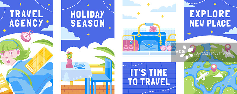 手绘扁平风格旅行社IG快拍图片素材