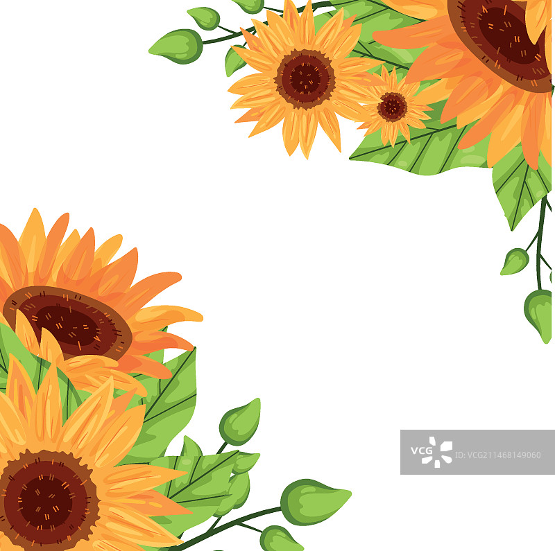 手绘扁平风向日葵边框图片素材