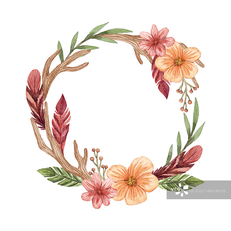 水彩波西米亚风边框设计图片素材